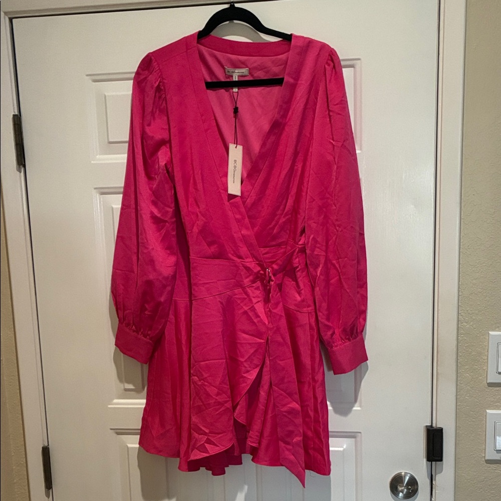 BCBG Pink long sleeve Wrap Dress